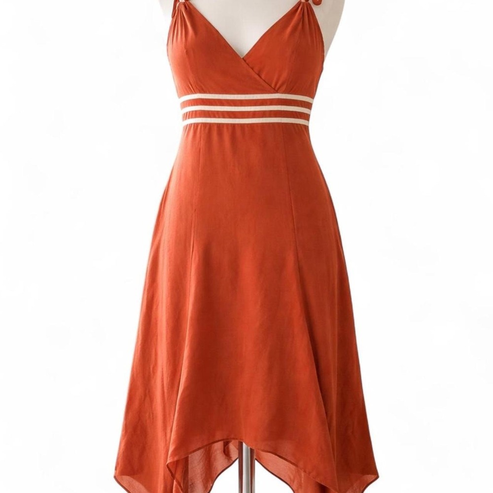 Rust‎ Orange indie Handkerchief Hem Midi Dress